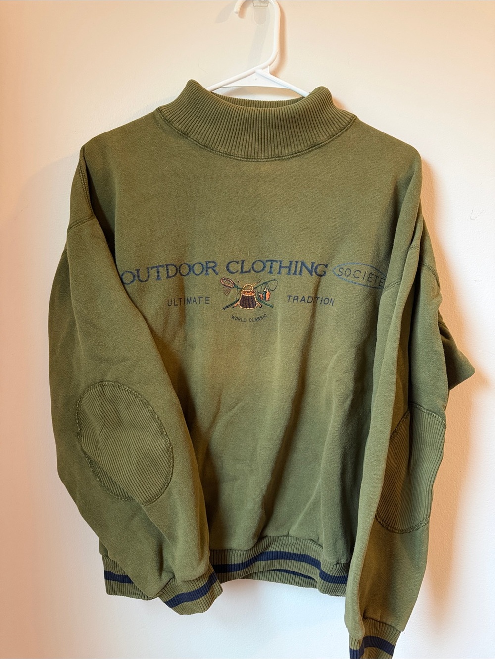 RARE Vintage 90s GAP Olive Green Turtleneck Pullover with Elbow Patches